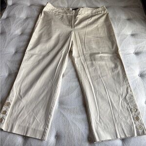 CCO Style & Co. Cropped Stretch Pants Zip & Clasp Closure Button Detail, Cream
